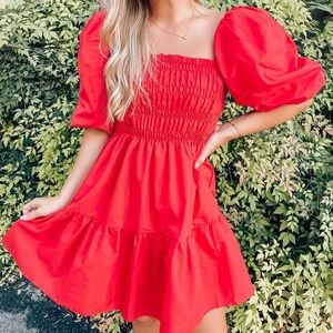 Red NWT Dress Vine & Love Size L Dress: Balloon Puffy Sleeves w/ tags